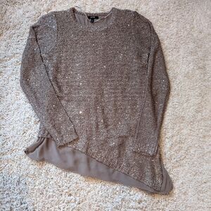 Apt 9 Sequin Sweater Asymmetrical 2 Layers Medium Taupe Neutral